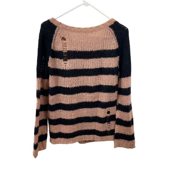 Pam & Gela Distressed Striped Asymmetrical Hem Sweater Small Wool Blend - Picture 12 of 12